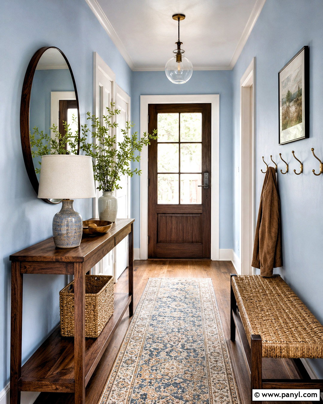 Light Blue Entryway With Brown Console Table - 20 light blue walls brown furniture ideas
