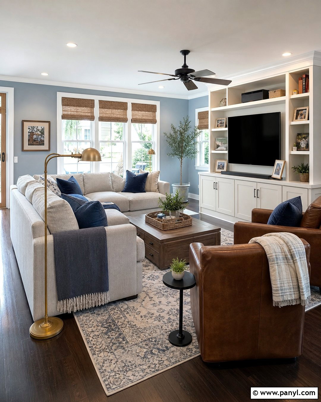 Light Blue Family Room With Dark Floors - 20 Light Blue Walls With Dark Floors
