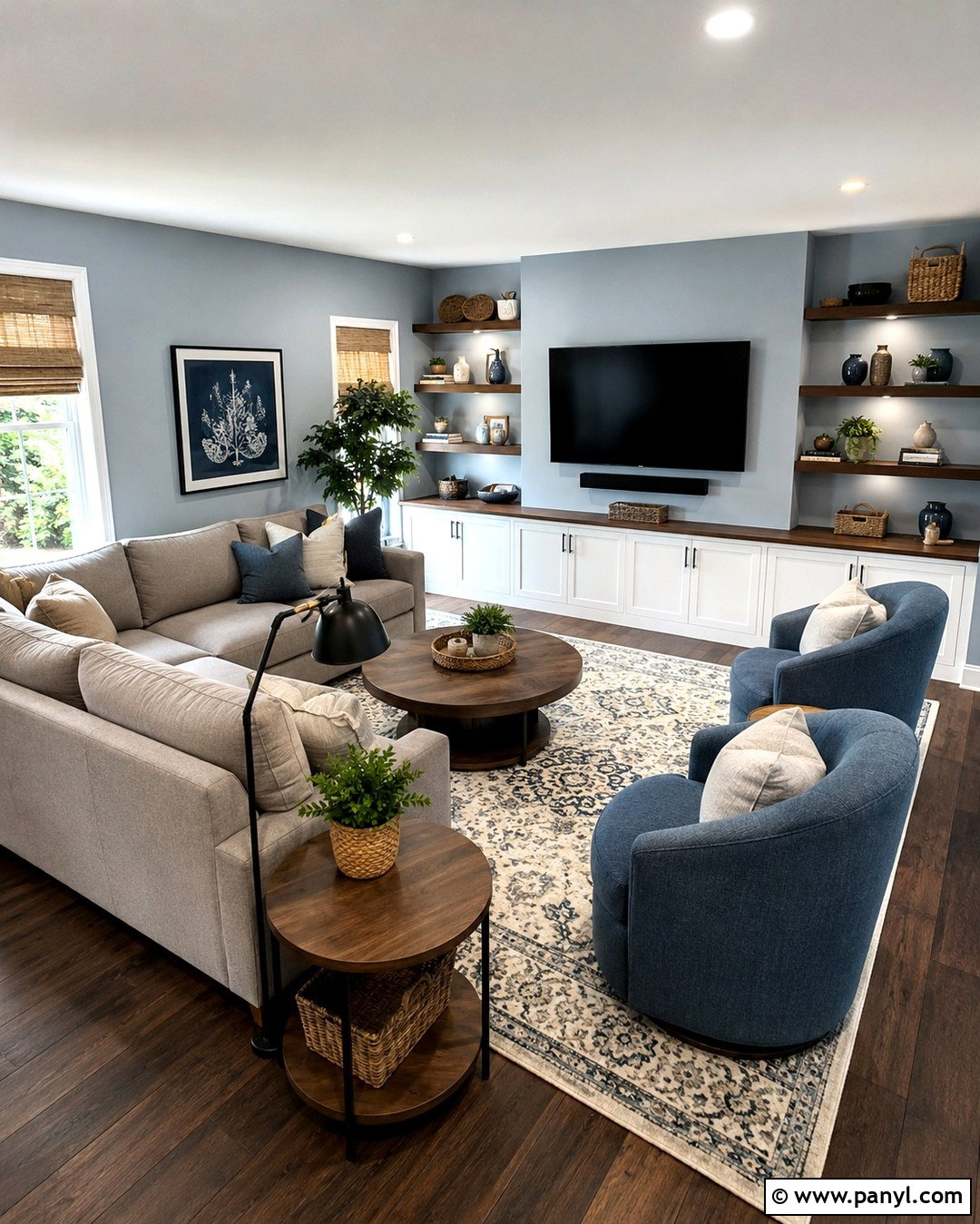 Light Blue Family Room With Dark Wood Floors - 20 Light Blue Walls Dark Wood Floor Ideas