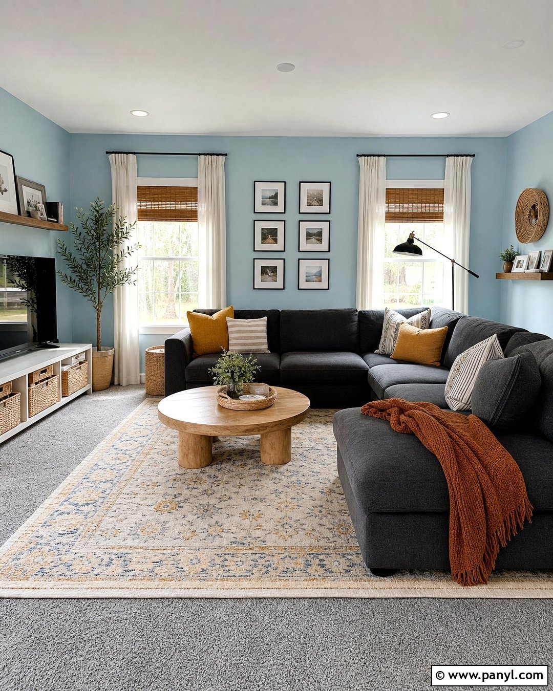 Light Blue Family Room With Grey Carpet - 20 Light Blue Walls Grey Carpet Ideas