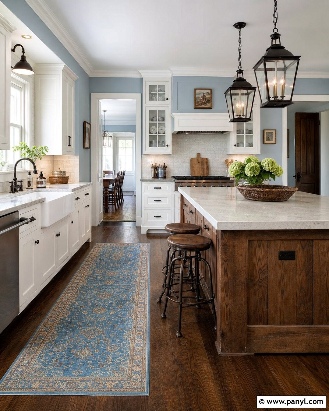 Light Blue Farmhouse Kitchen With Dark Floors - 20 Light Blue Walls With Dark Floors