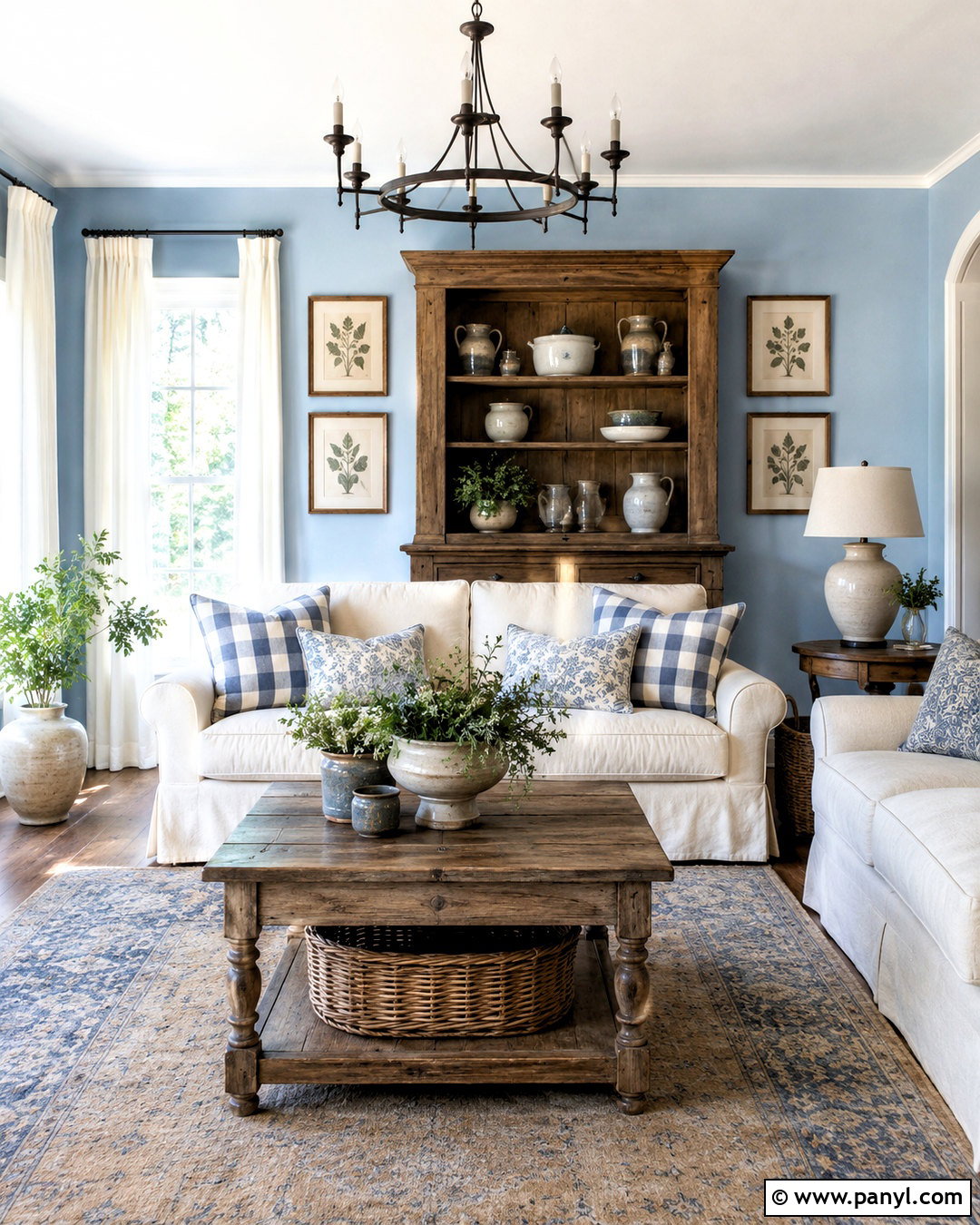Light Blue Farmhouse Room With Brown Wood Furniture - 20 light blue walls brown furniture ideas
