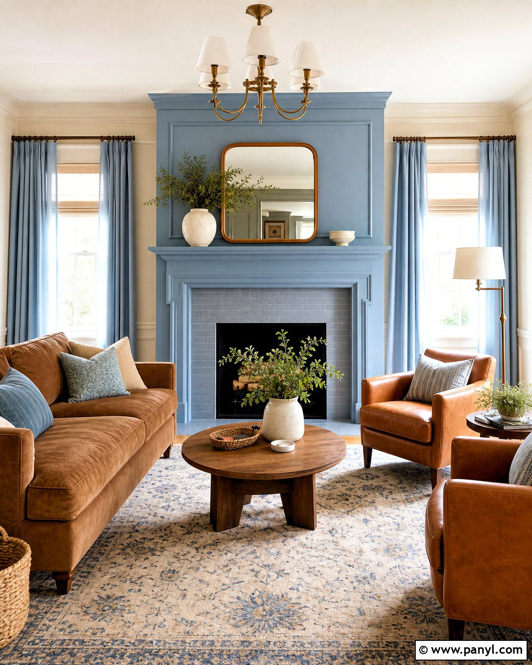 Light Blue Fireplace With Brown Seating - 20 light blue and brown living room ideas