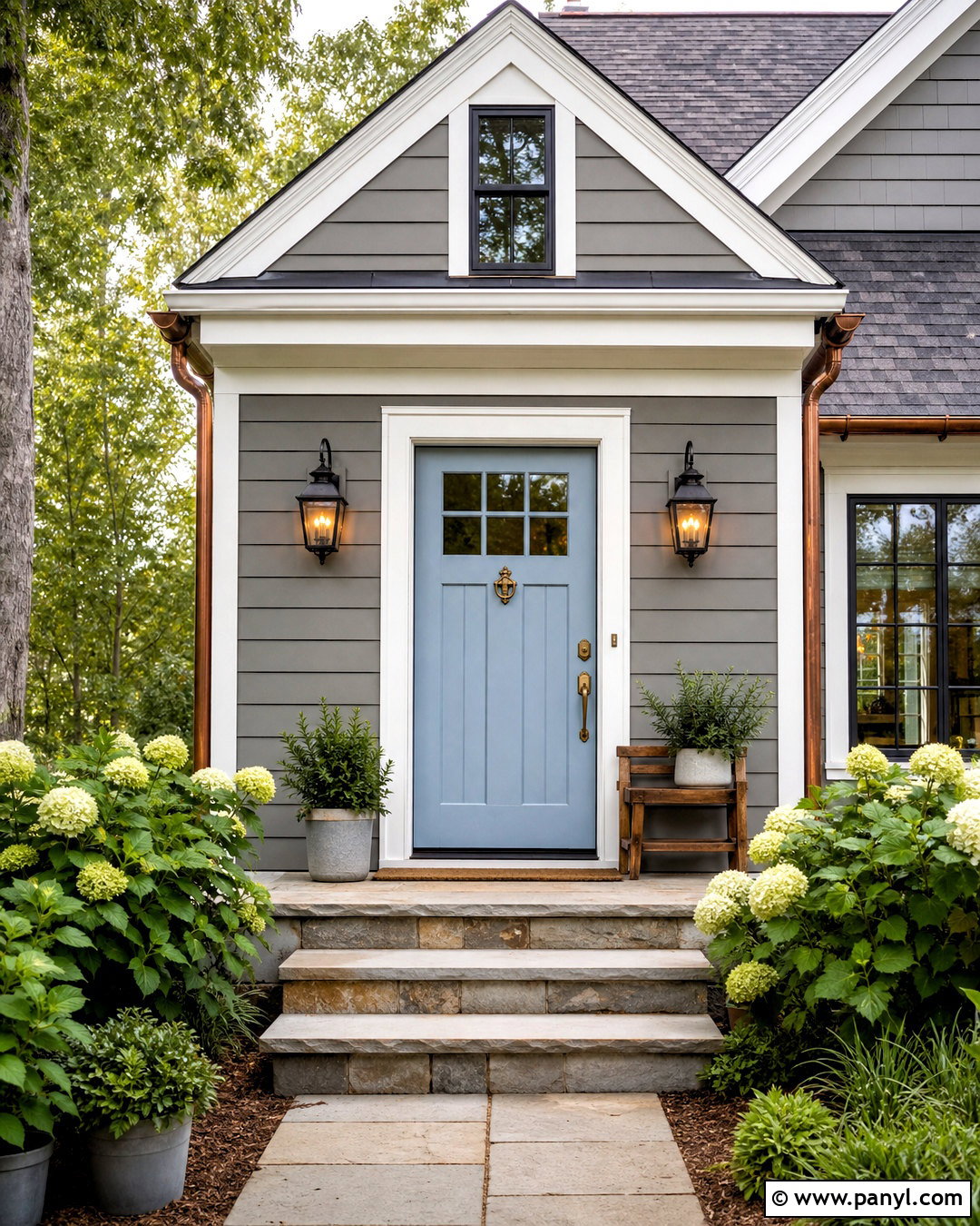 Light Blue Front Door With Gray House - 20 grey house door color ideas