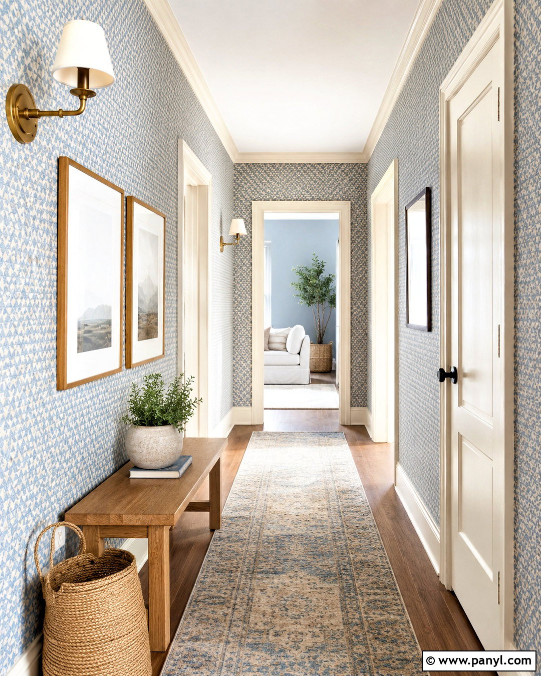 Light Blue Geometric Wallpaper Hallway - 20 light colored wallpaper ideas