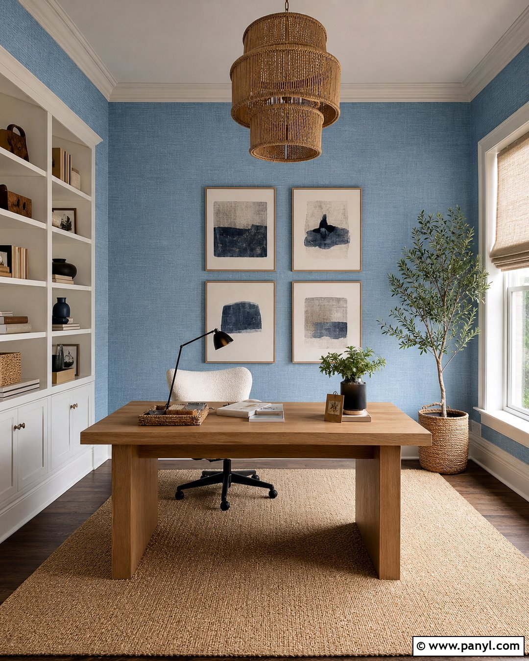 Light Blue Grasscloth Home Office - 25 Textured Blue Wall Ideas
