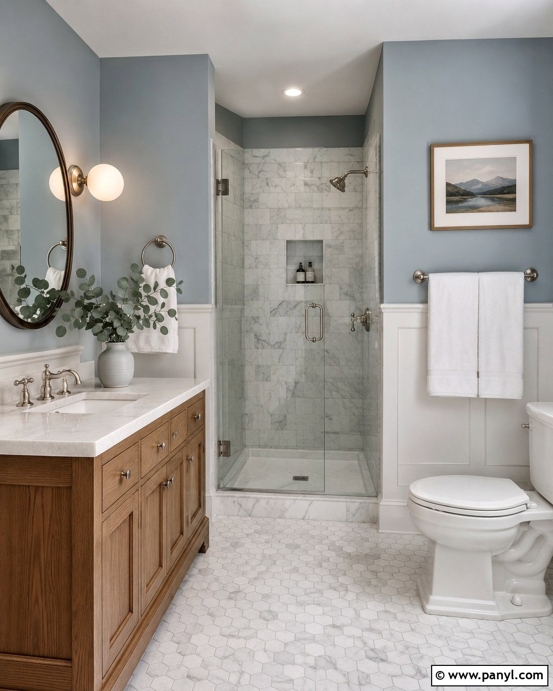 Light Blue Gray Bathroom With Marble Tile - 20 Light Blue Gray Wall Color Ideas