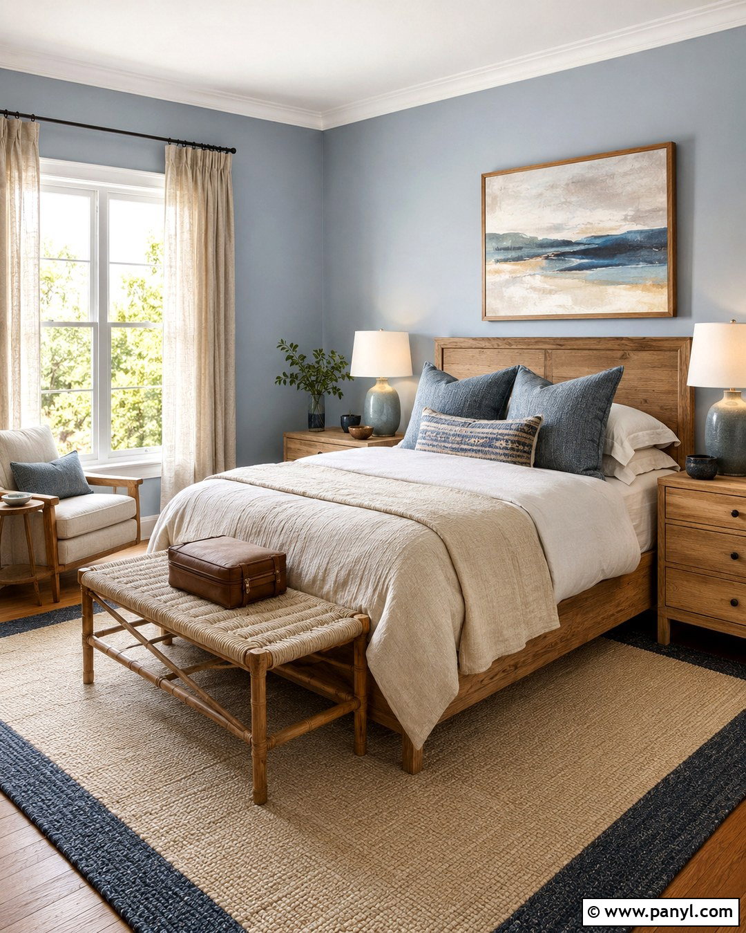 Light Blue Gray Guest Room With Beige Textiles - 20 Light Blue Gray Wall Color Ideas