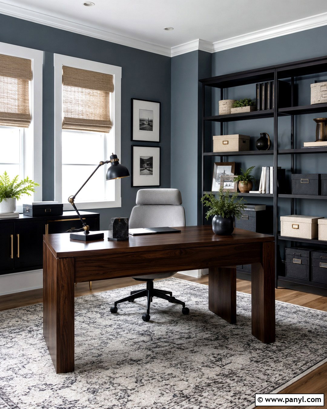 Light Blue Gray Home Office With Black Accents - 20 Light Blue Gray Wall Color Ideas