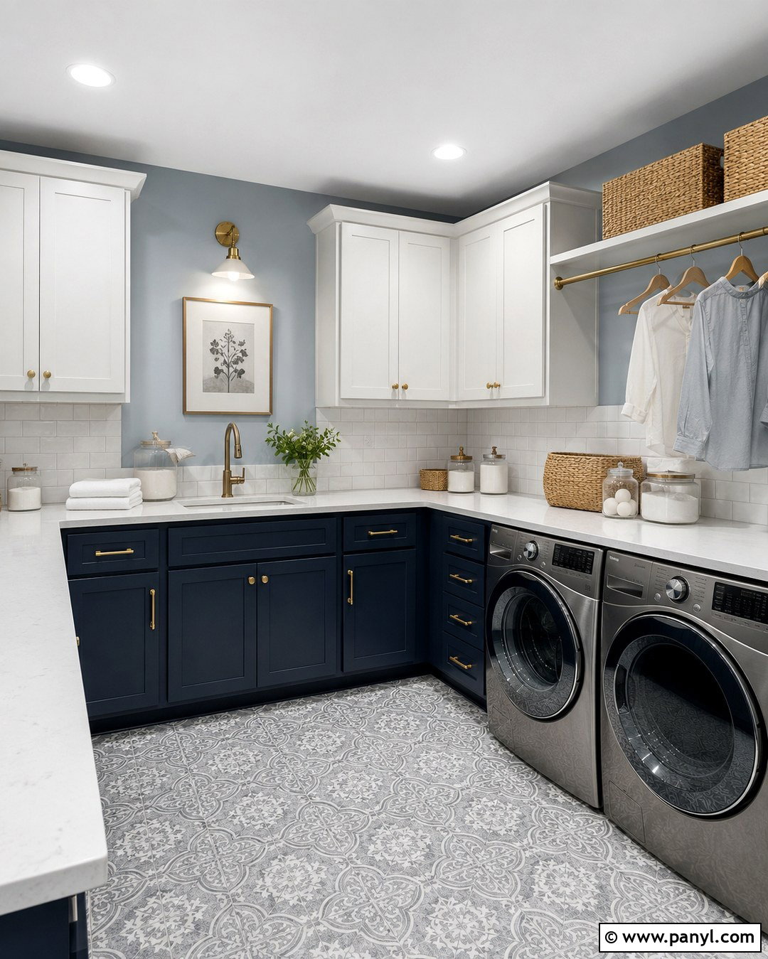 Light Blue Gray Laundry Room With Navy Cabinets - 20 Light Blue Gray Wall Color Ideas