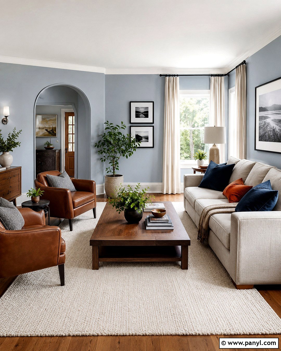 Light Blue Gray Living Room With Warm Wood - 20 Light Blue Gray Wall Color Ideas