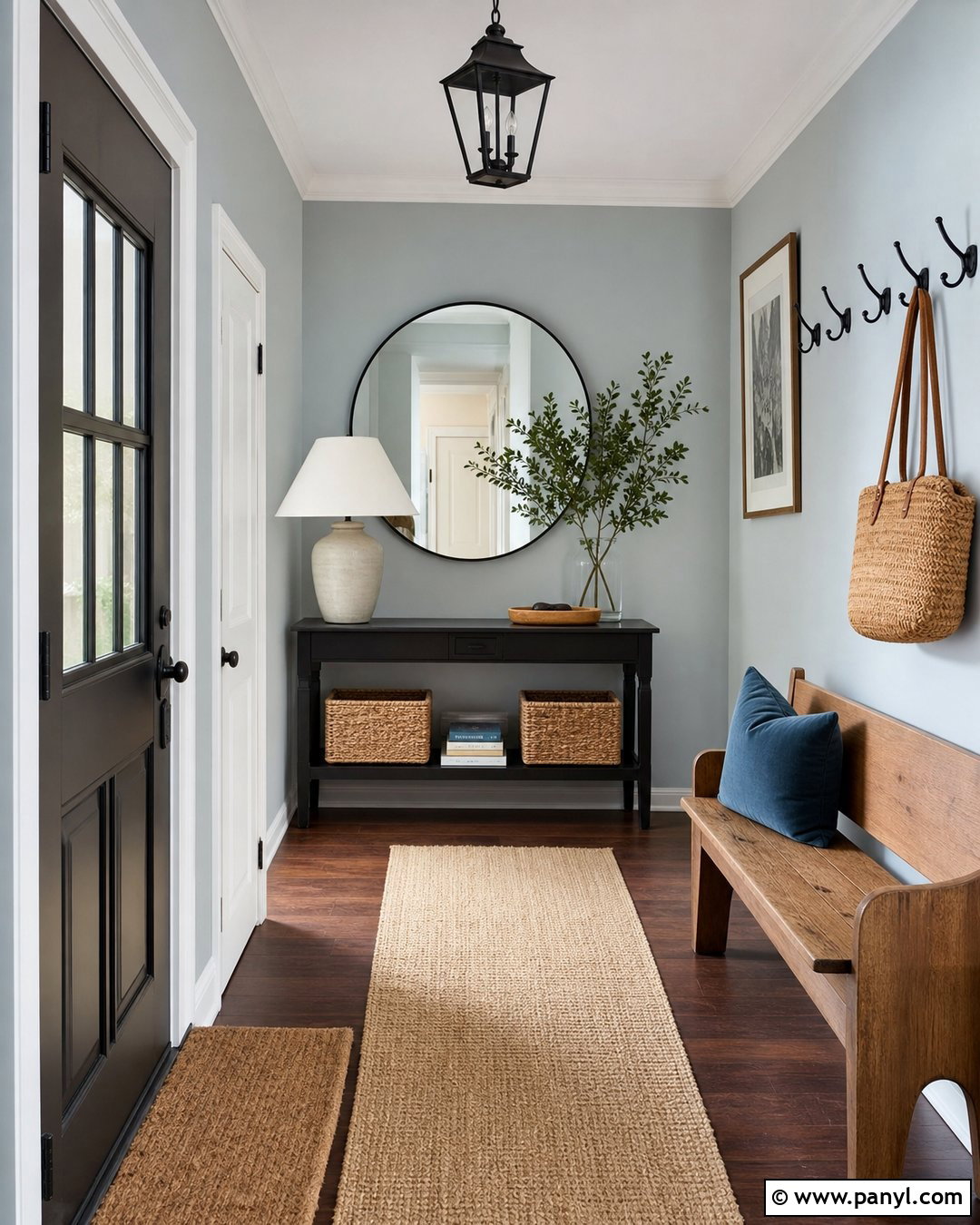 Light Blue-Grey Entryway Walls With Black Accents - 20 Light Blue-Grey Walls