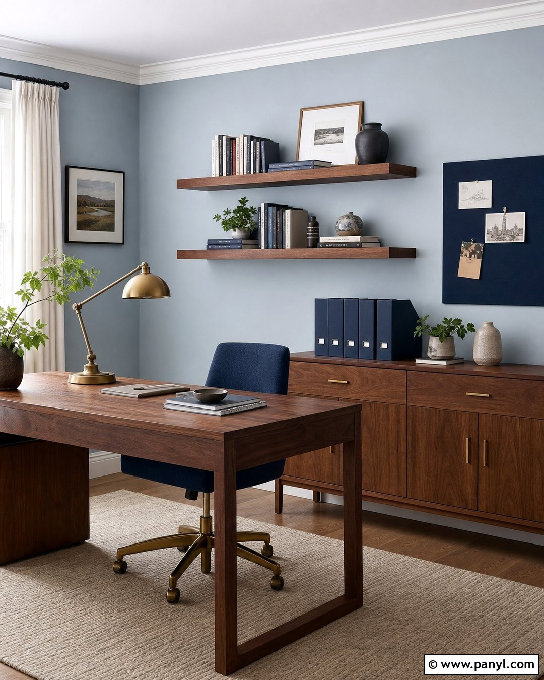 Light Blue-Grey Home Office Walls With Navy Accents - 20 Light Blue-Grey Walls