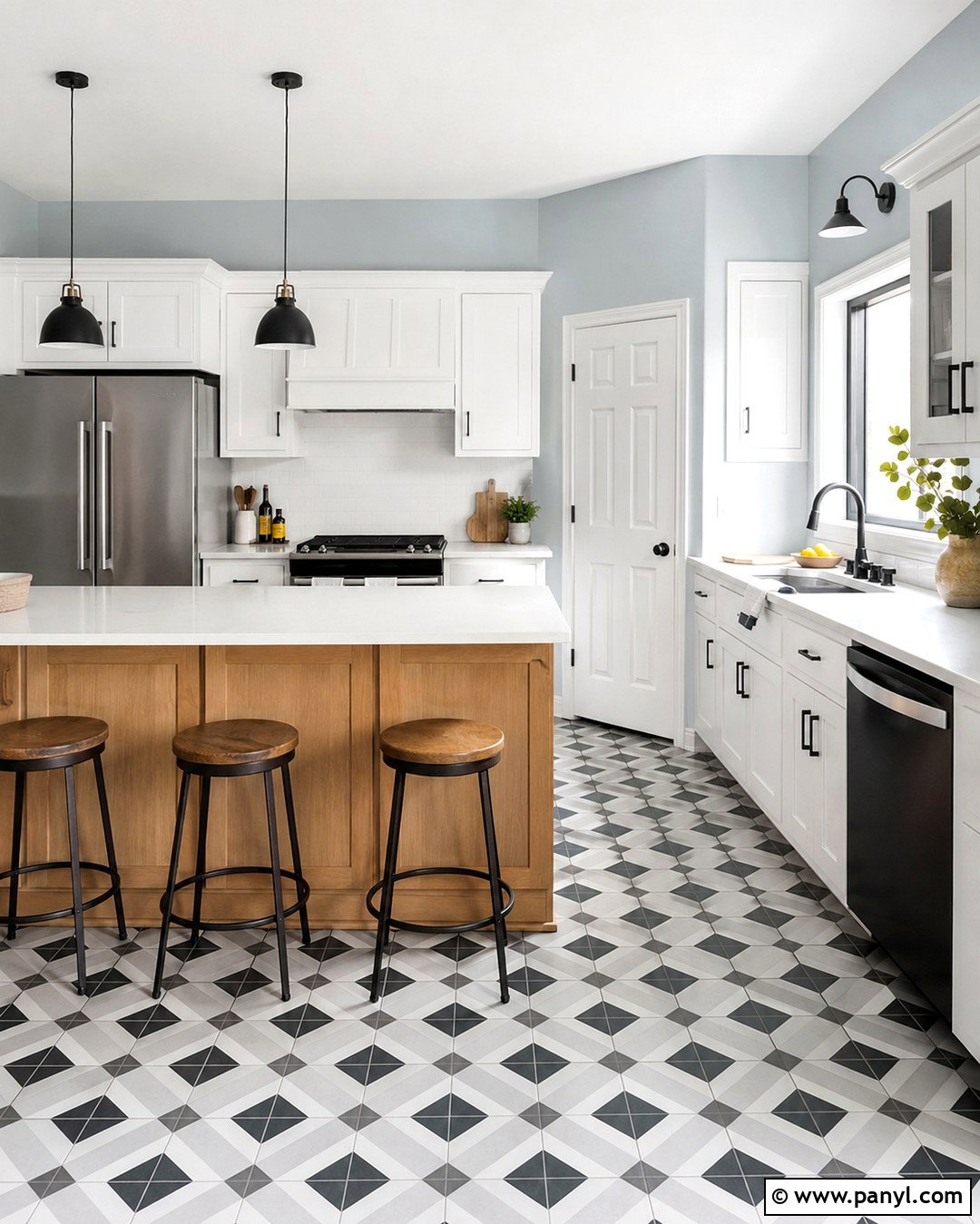 Light Blue Grey Kitchen Walls With Patterned Floors - 20 Light Blue Grey Kitchen Walls