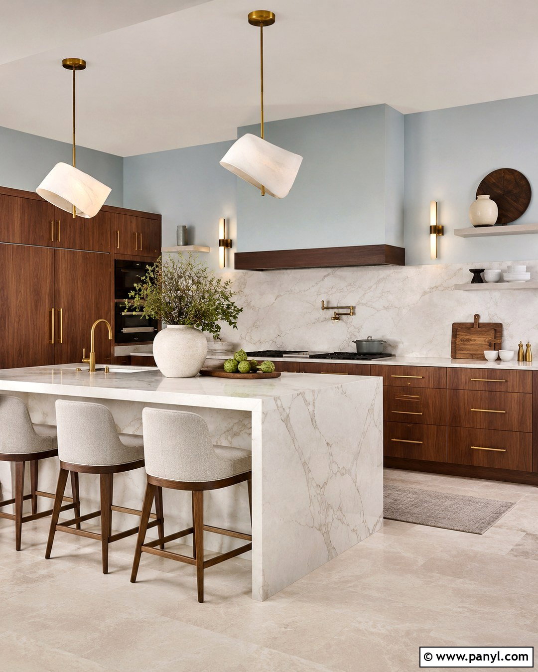 Light Blue Grey Kitchen Walls With Walnut Cabinets - 20 Light Blue Grey Kitchen Walls