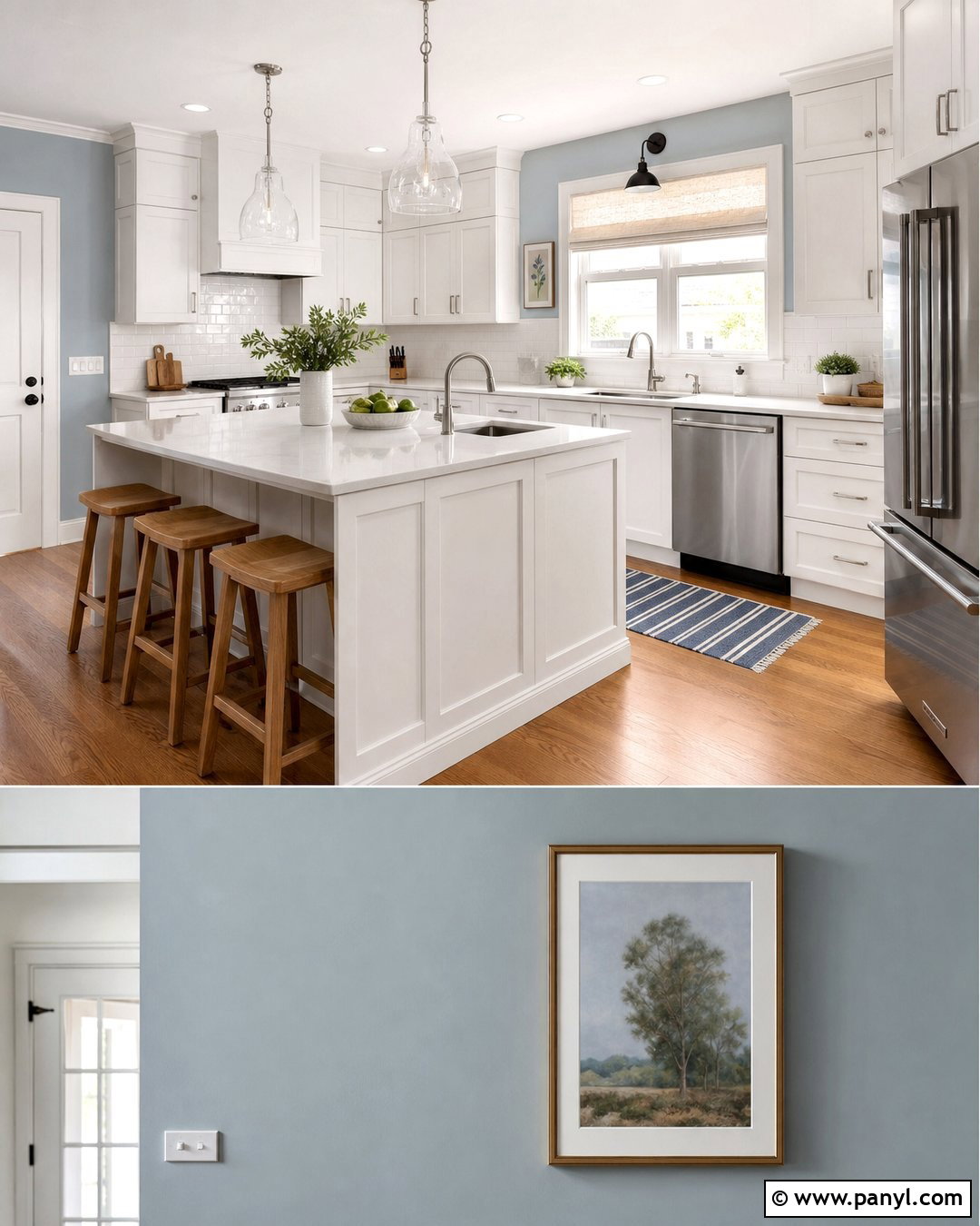 Light Blue-Grey Kitchen Walls With White Cabinets - 20 Light Blue-Grey Walls