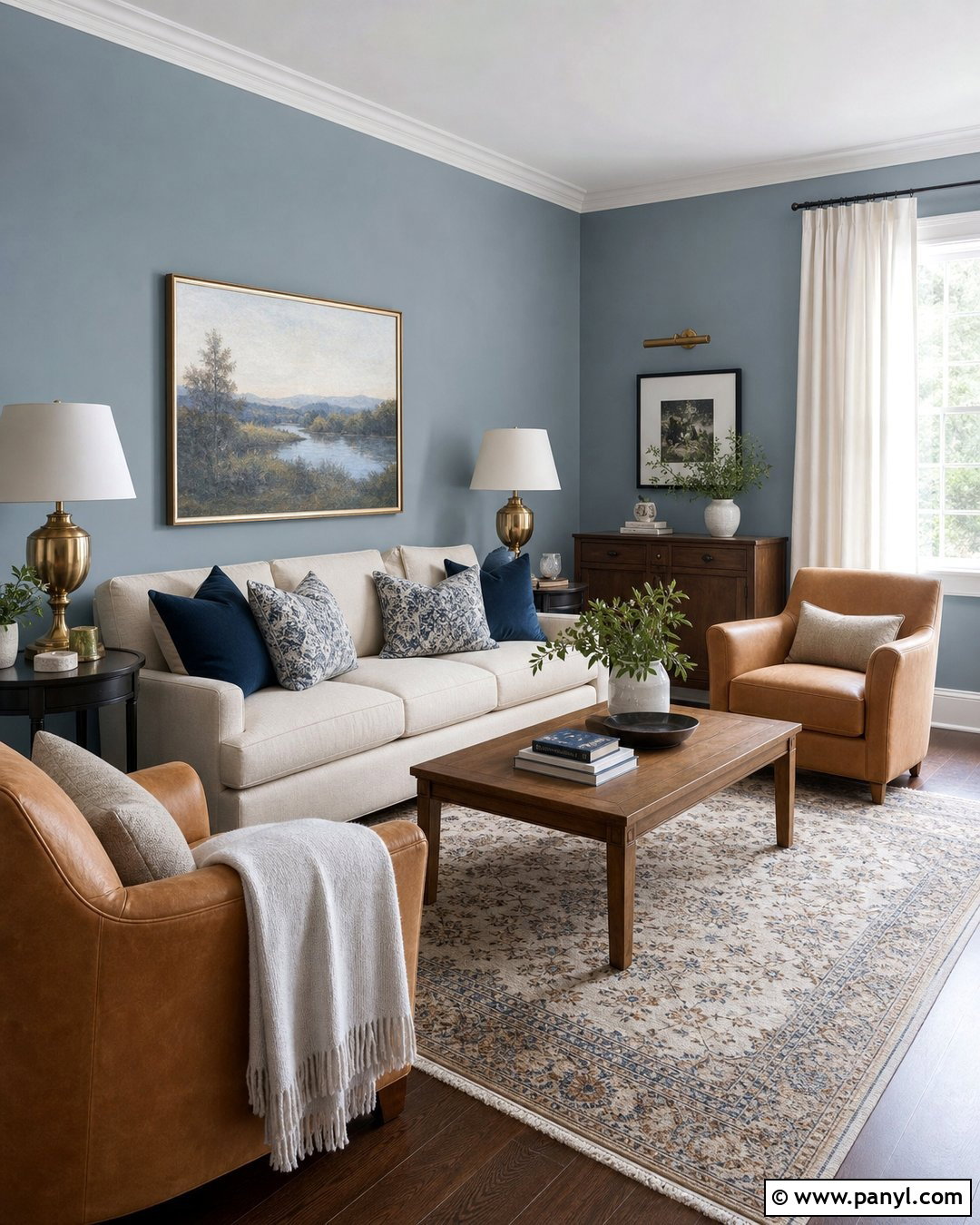 Light Blue-Grey Living Room Walls With Warm Wood - 20 Light Blue-Grey Walls