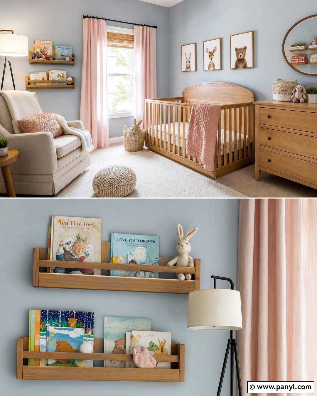 Light Blue-Grey Nursery Walls With Blush Accents - 20 Light Blue-Grey Walls