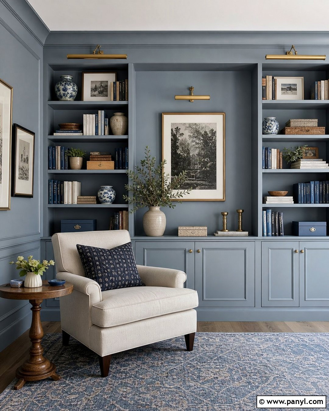Light Blue-Grey Walls With Built-In Shelves - 20 Light Blue-Grey Walls