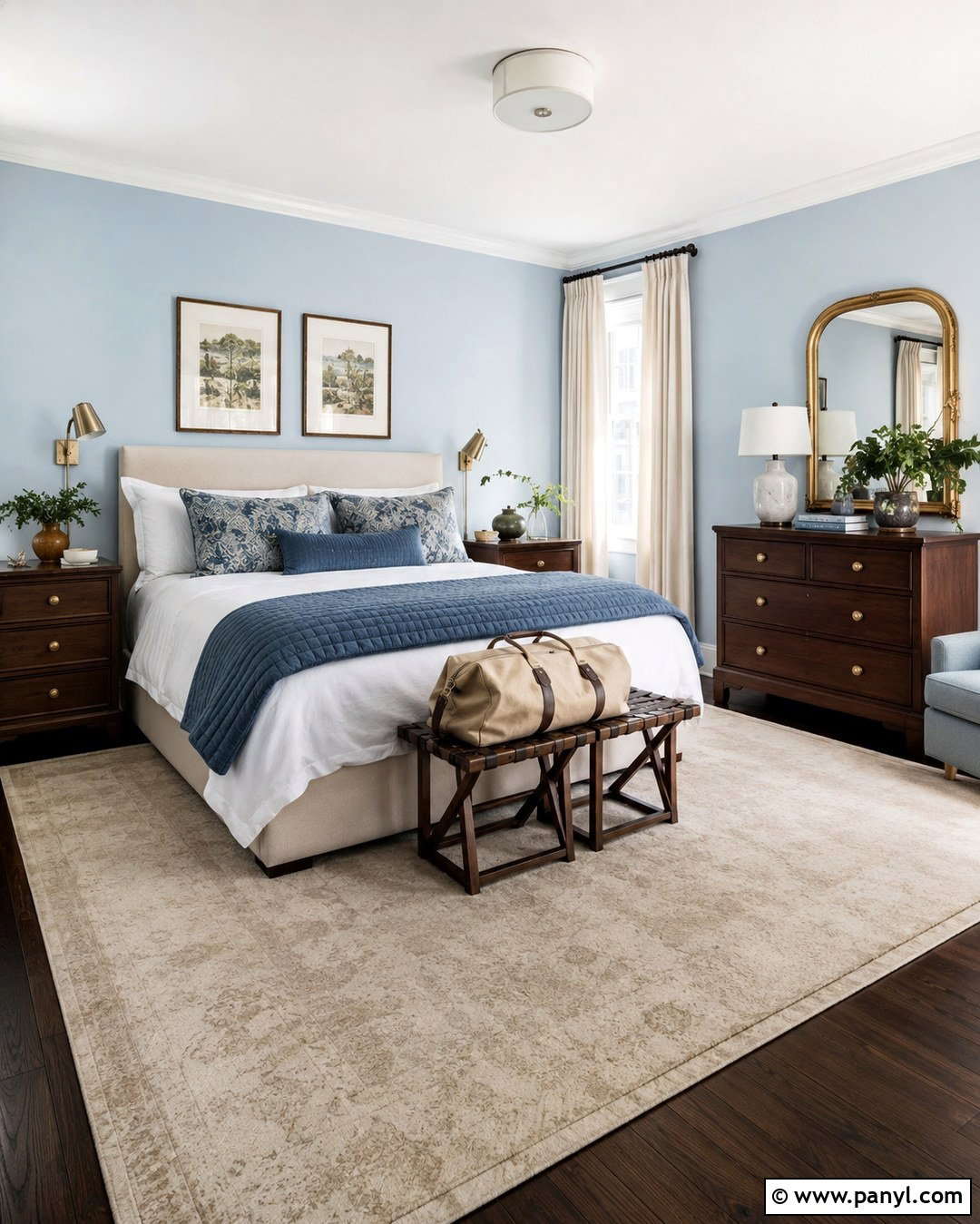 Light Blue Guest Bedroom With Dark Hardwood Floors - 20 Light Blue Walls Dark Wood Floor Ideas