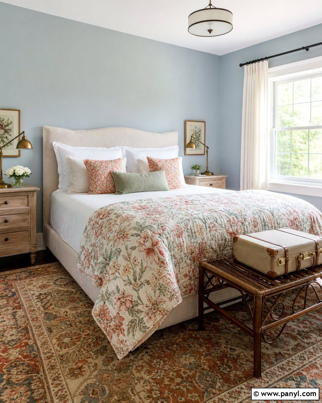 Light Blue Guest Bedroom With Floral Bedding - 35 Light Blue Wall Color Ideas