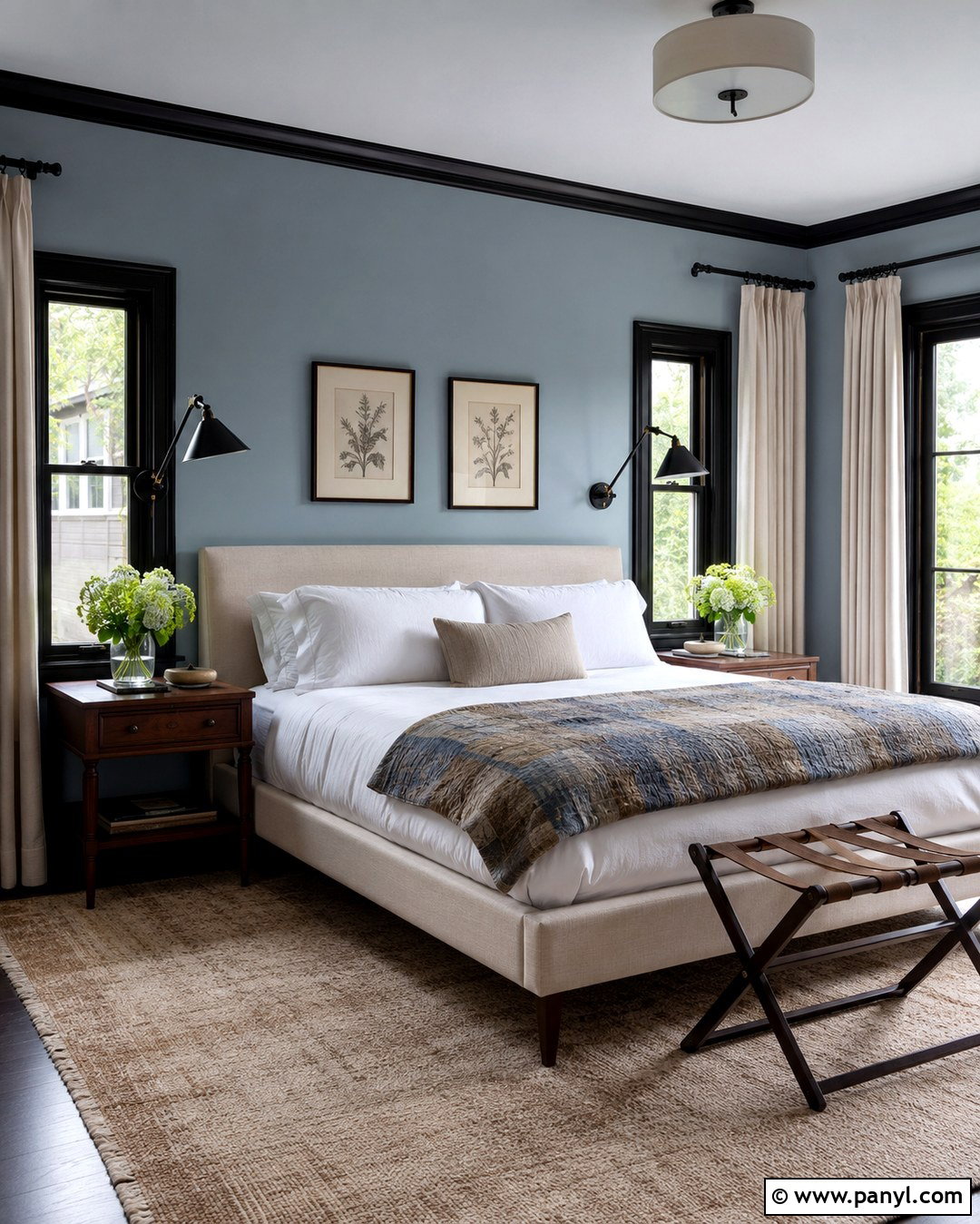 Light Blue Guest Room With Black Trim - 20 Light Blue Walls With Black Trim Ideas