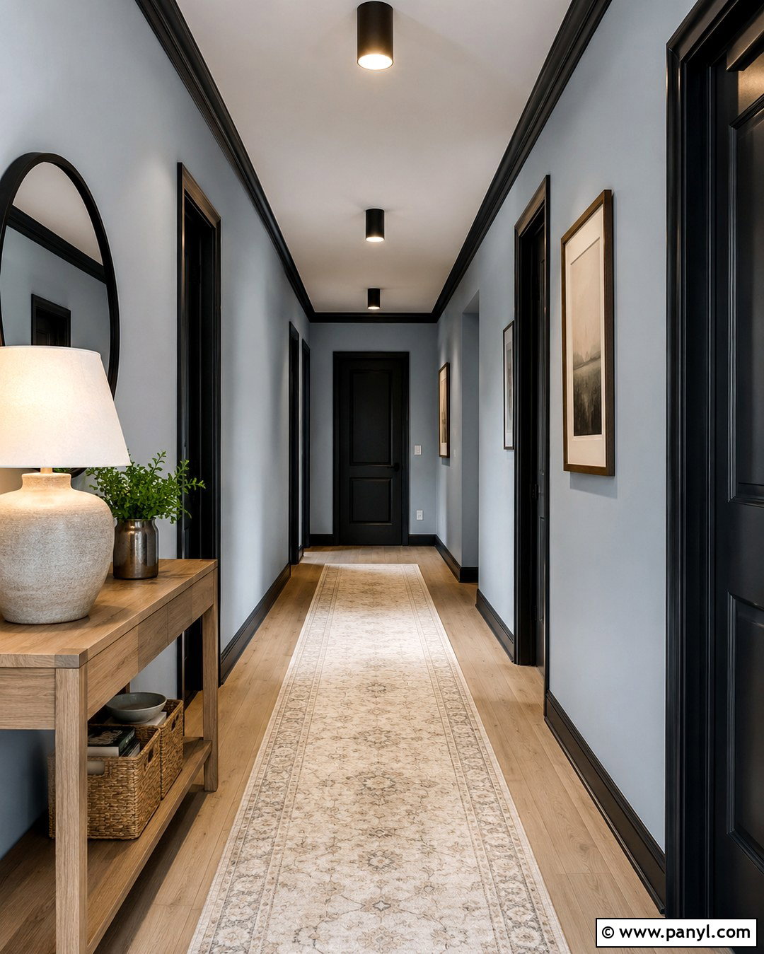 Light Blue Hallway With Black Door Trim - 20 Light Blue Walls With Black Trim Ideas
