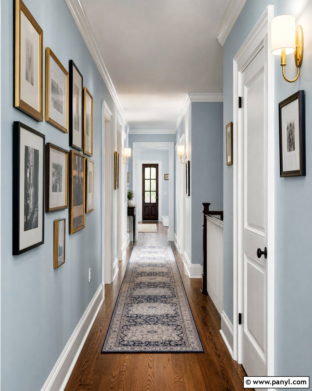 Light Blue Hallway With Gallery Wall - 35 Light Blue Wall Color Ideas
