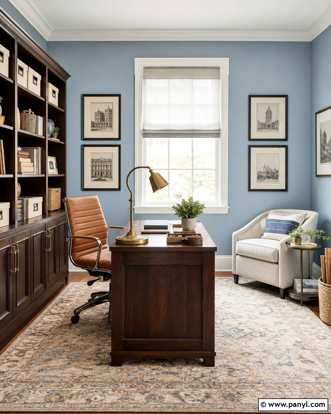Light Blue Home Office With Dark Brown Desk - 20 Light Blue Walls With Dark Brown Furniture Ideas