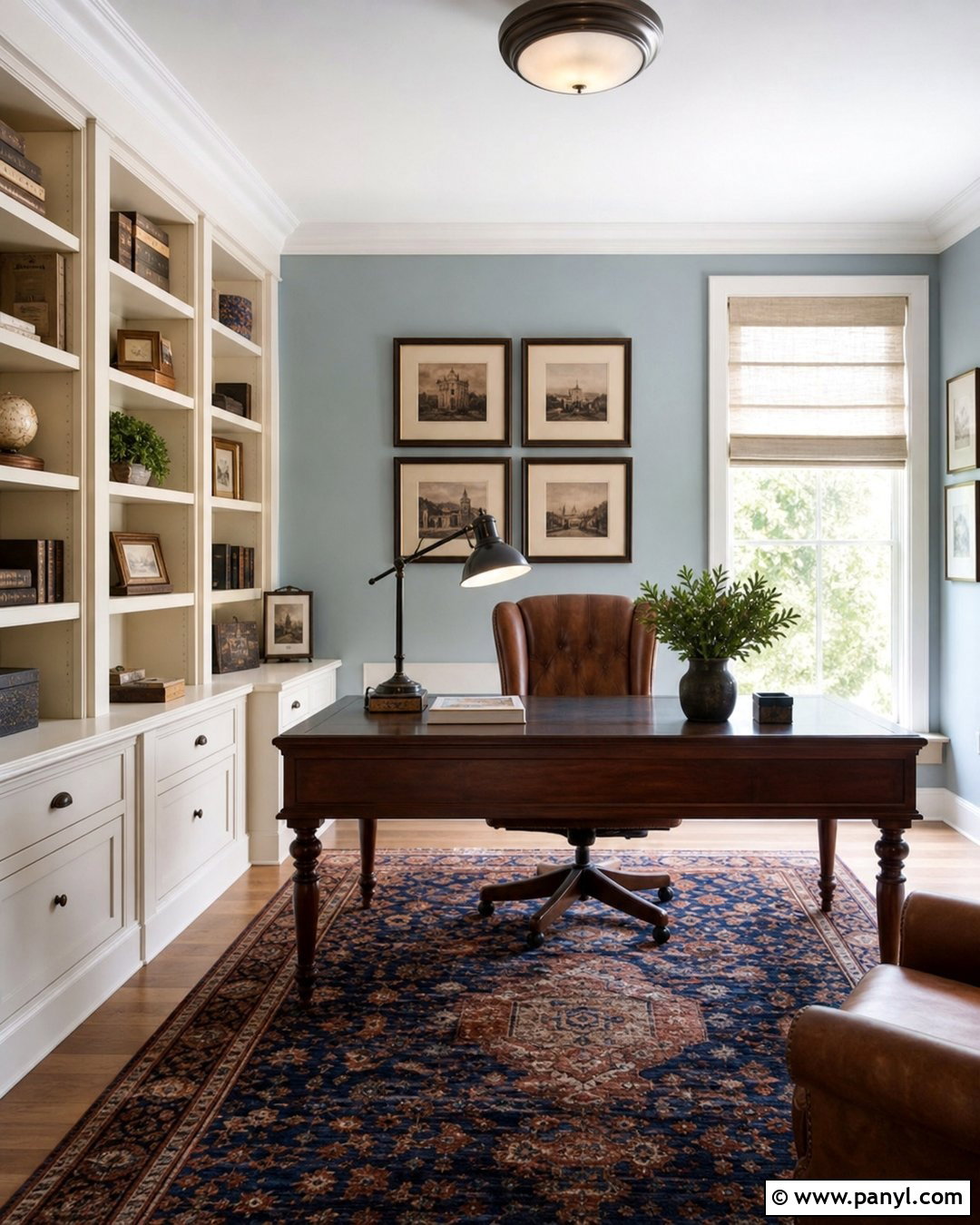 Light Blue Home Office With Dark Wood Desk - 35 Light Blue Wall Color Ideas
