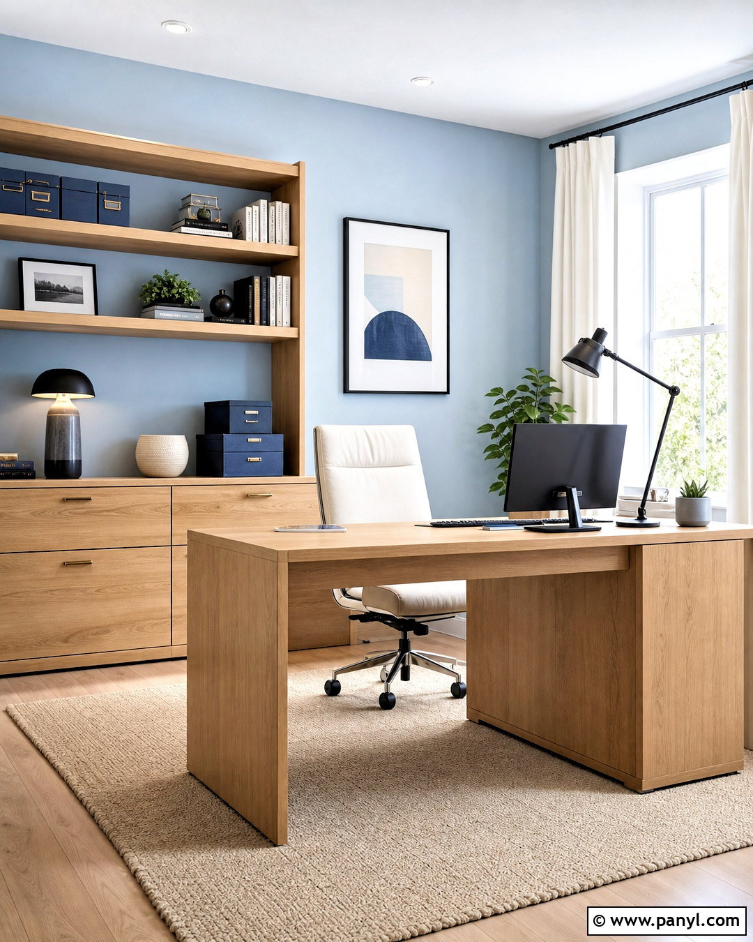 Light Blue Home Office With Oak Storage - 20 light blue interior ideas