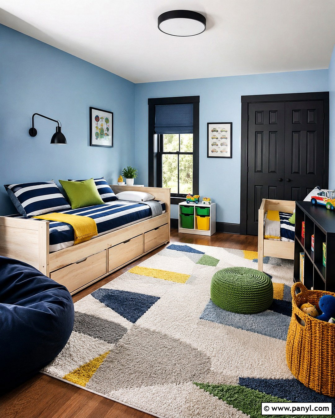 Light Blue Kids Room With Black Baseboards - 20 Light Blue Walls With Black Trim Ideas