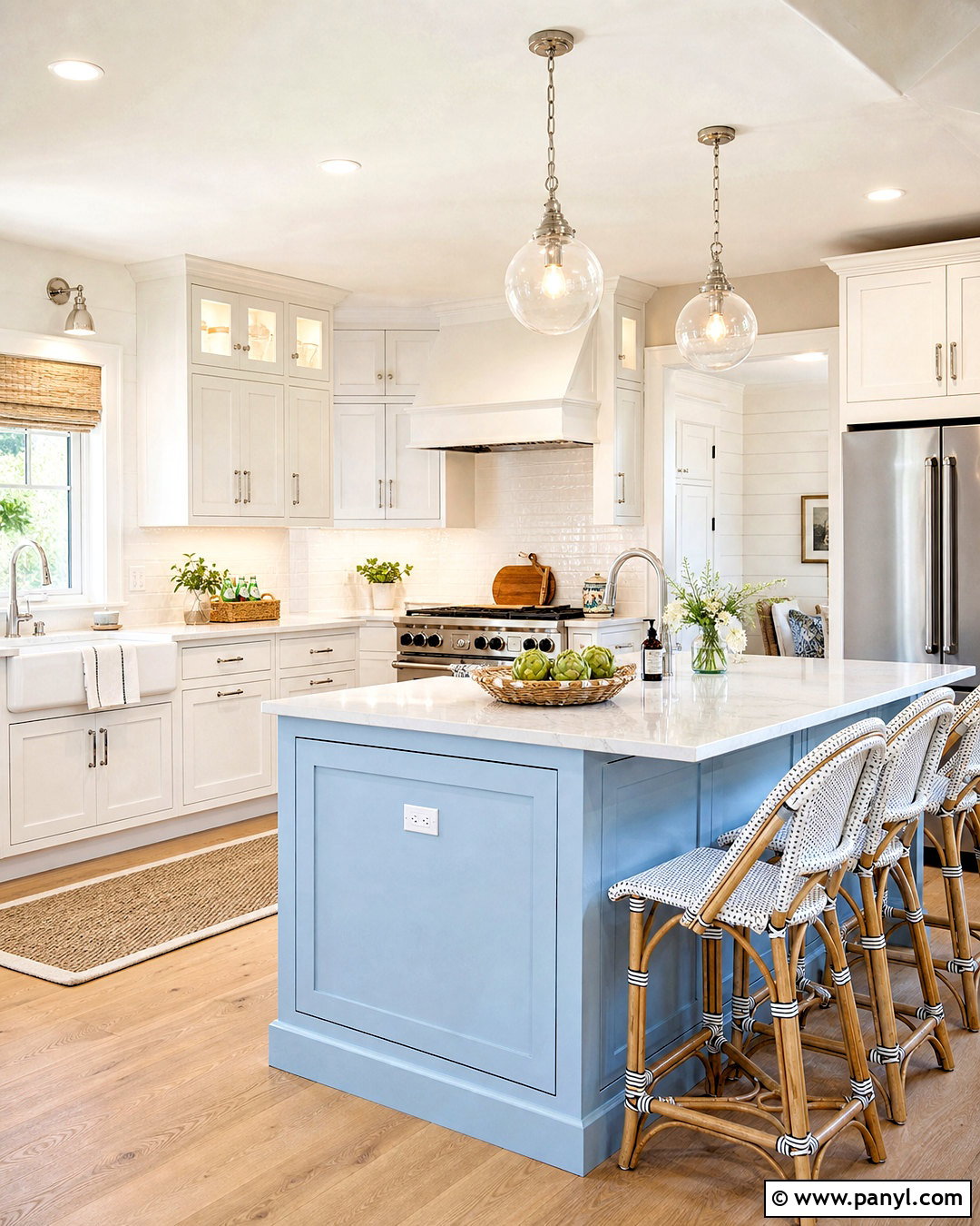 Light Blue Kitchen Island With White Quartz - 20 white kitchen with blue island ideas