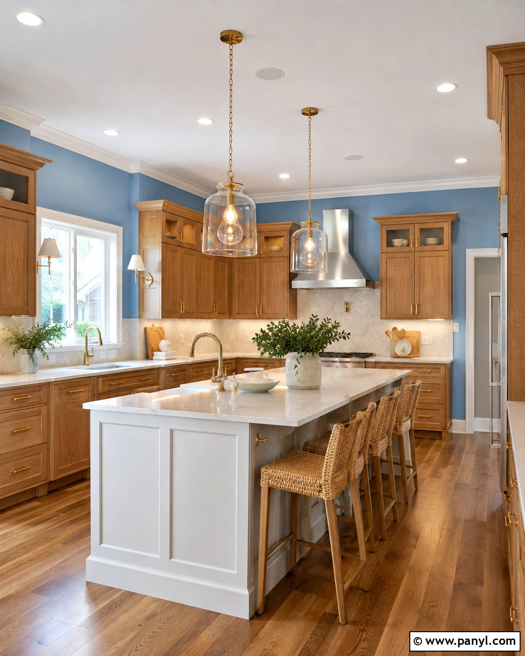 Light Blue Kitchen Walls With A White Island - 40 light blue kitchen walls