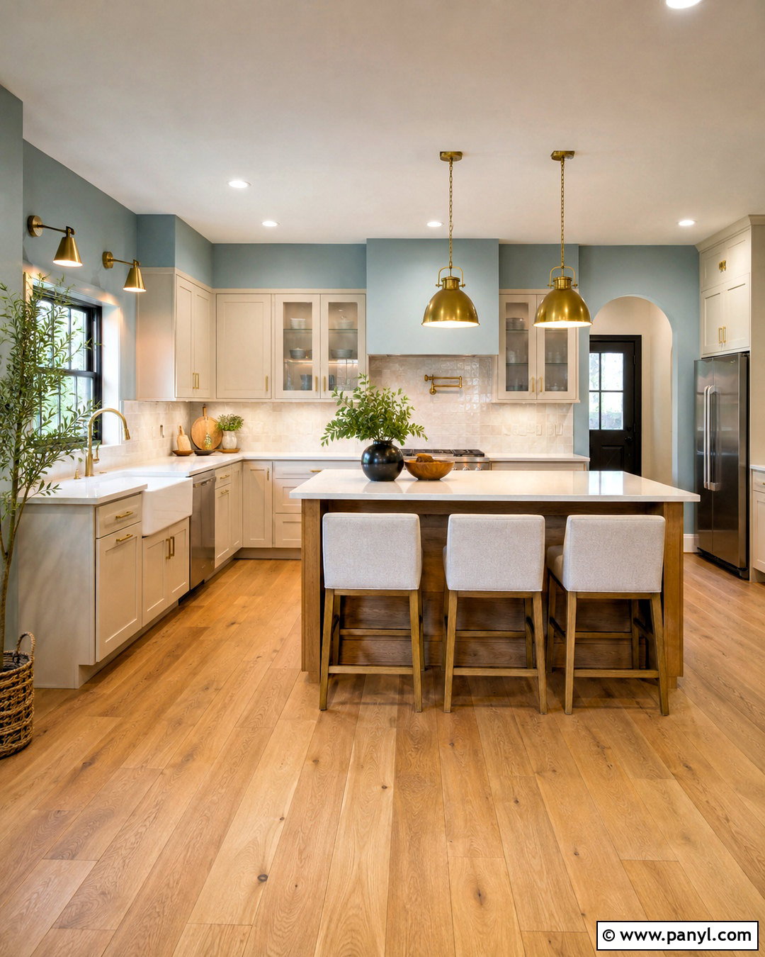 Light Blue Kitchen Walls With Brass Hardware - 40 light blue kitchen walls