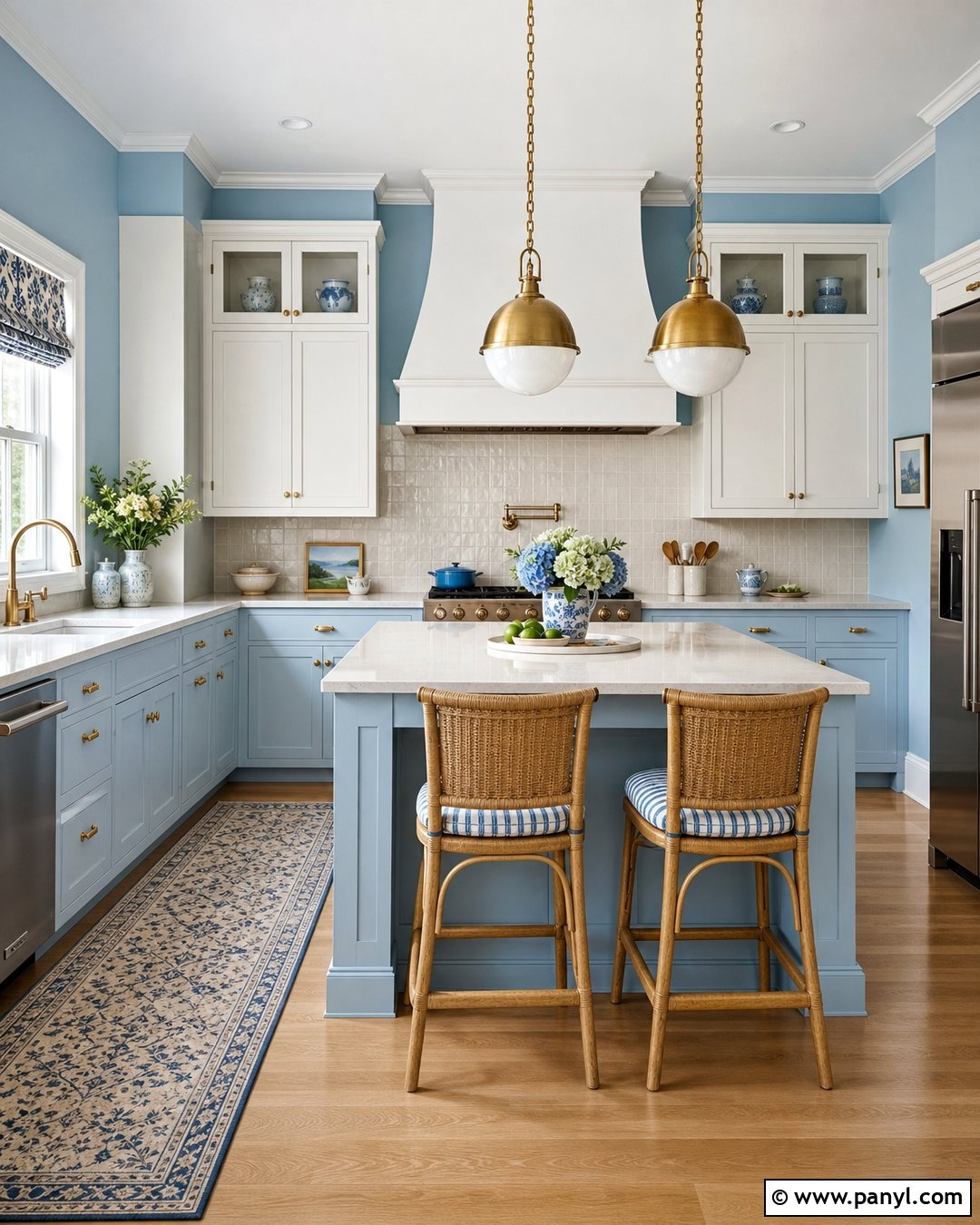 Light Blue Kitchen Walls With Brass Hardware - 25 Light Blue Walls Kitchen Ideas