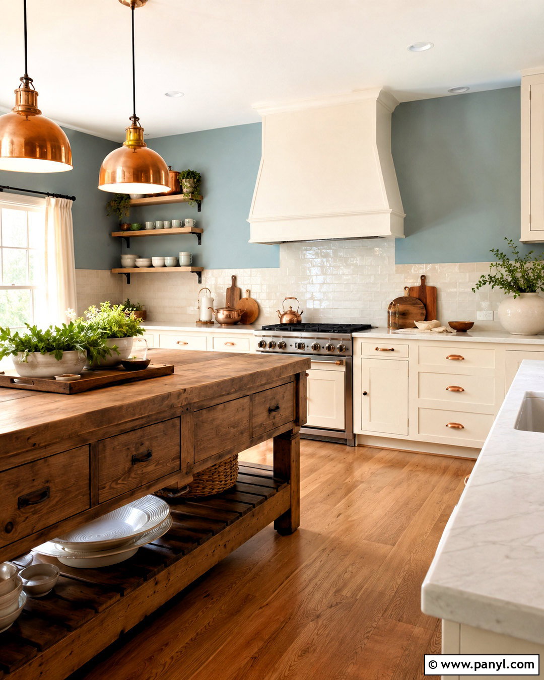 Light Blue Kitchen Walls With Copper Accents - 40 light blue kitchen walls