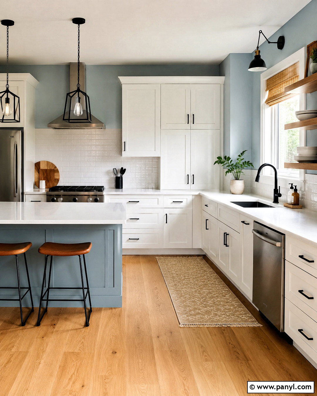 Light Blue Kitchen Walls With Matte Black Hardware - 40 light blue kitchen walls