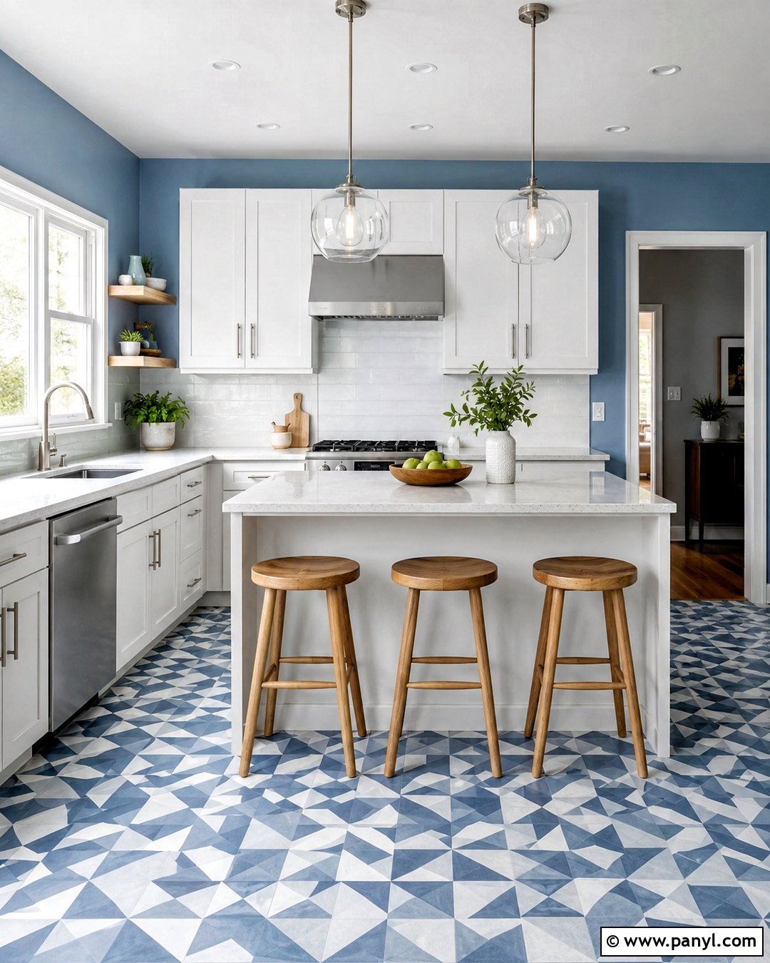 Light Blue Kitchen Walls With Patterned Floors - 40 light blue kitchen walls