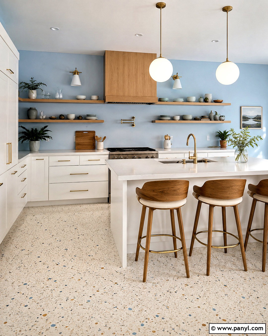 Light Blue Kitchen Walls With Terrazzo - 40 light blue kitchen walls