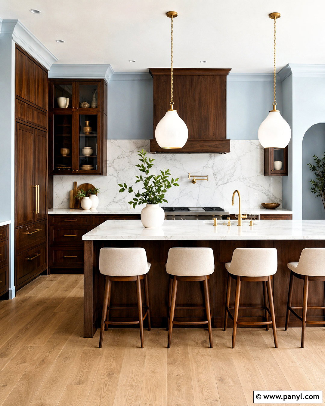 Light Blue Kitchen Walls With Walnut Cabinets - 40 light blue kitchen walls