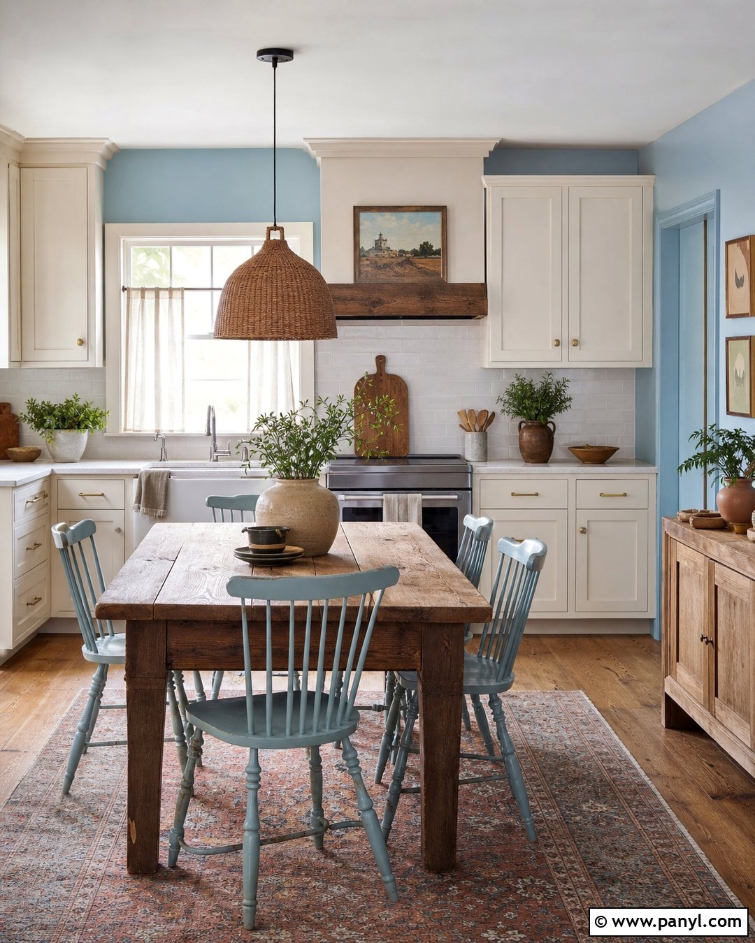 Light Blue Kitchen Walls With a Farmhouse Table - 25 Light Blue Walls Kitchen Ideas