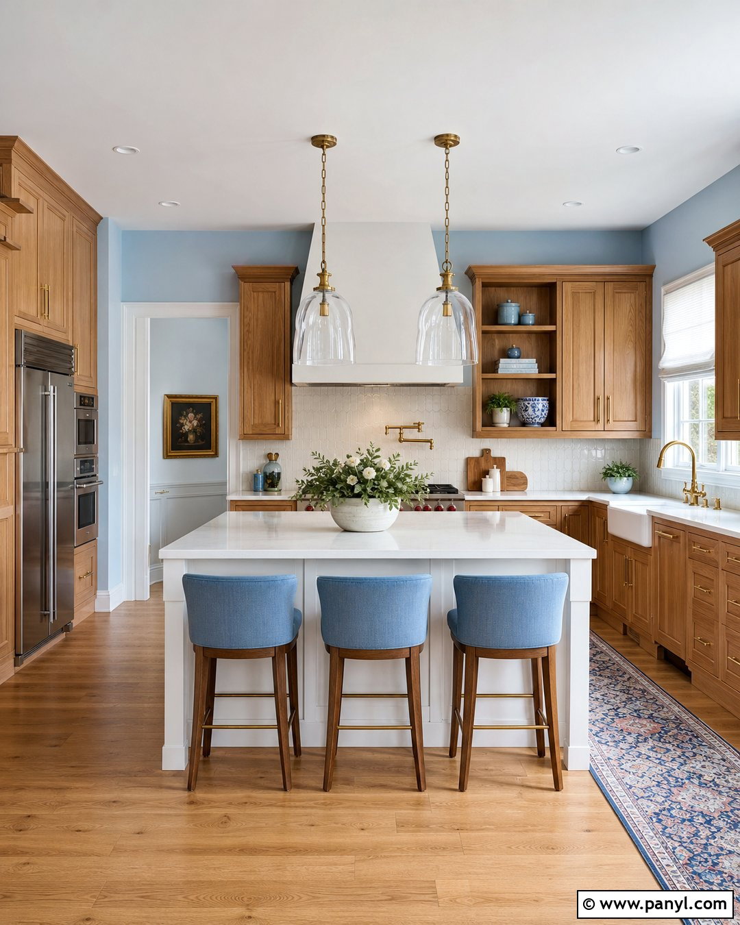 Light Blue Kitchen Walls With a White Island - 25 Light Blue Walls Kitchen Ideas