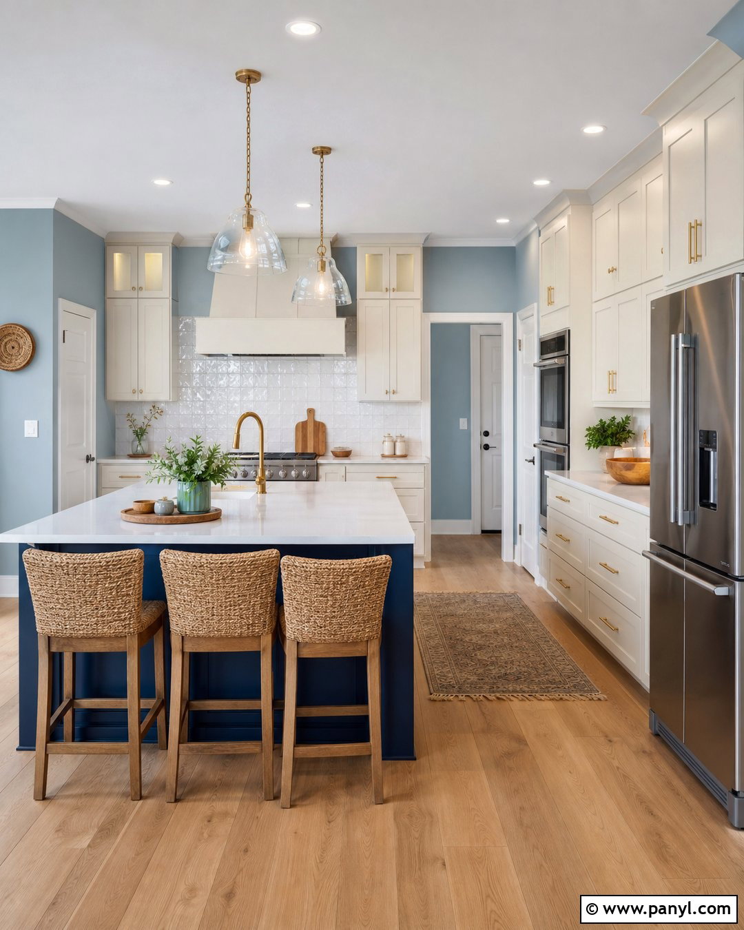 Light Blue Kitchen With Dark Blue Island - 35 Light Blue Wall Color Ideas