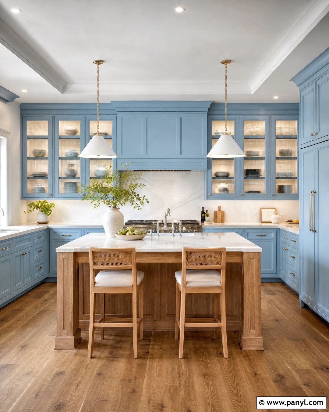 Light Blue Kitchen With Glass-Front Cabinets - 20 light blue kitchen ideas