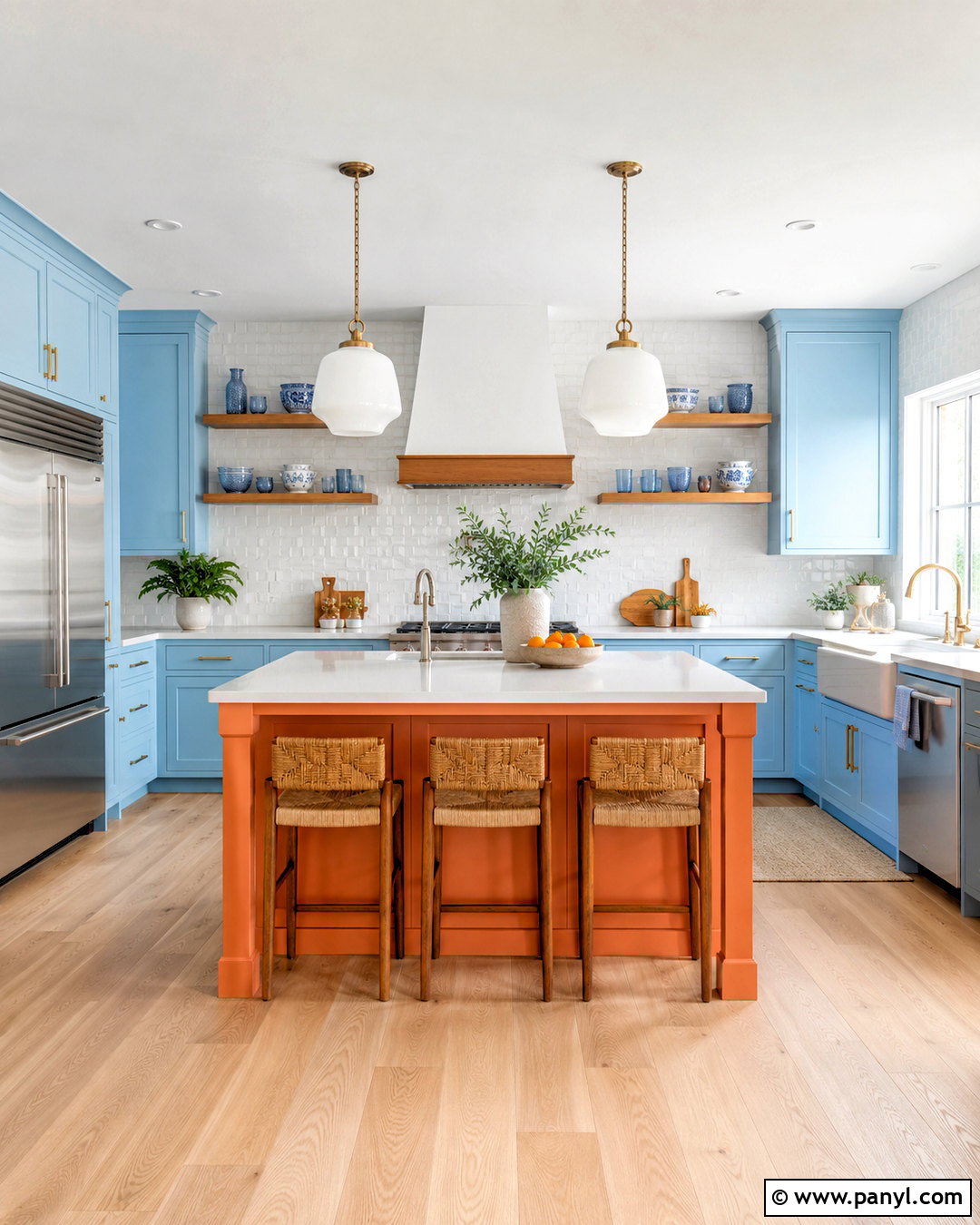 Light Blue Kitchen With Orange Island - 20 blue and orange kitchen ideas