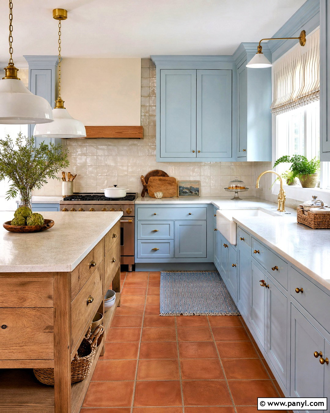 Light Blue Kitchen With Terra Cotta Tile Floor - 20 kitchen with terra cotta tile floor ideas