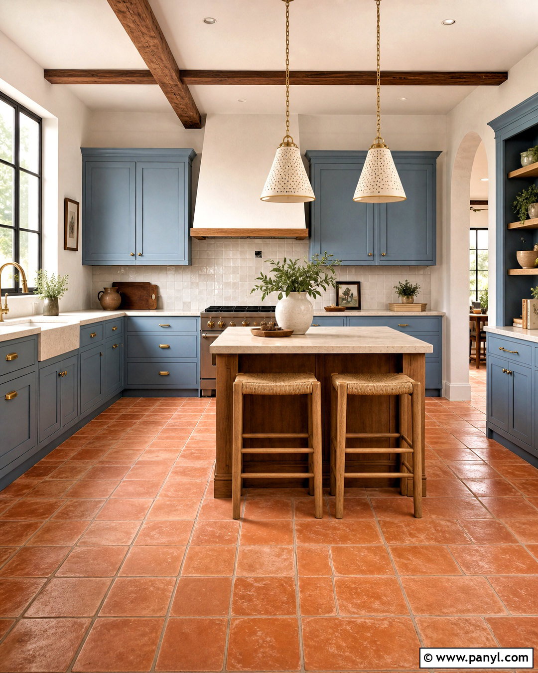 Light Blue Kitchen With Terracotta Tile - 20 light blue kitchen ideas