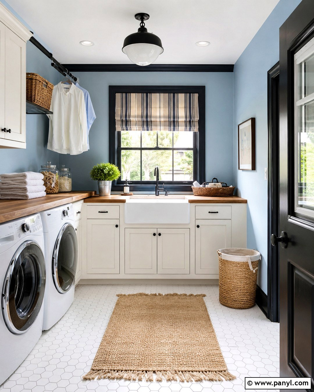 Light Blue Laundry Room With Black Trim - 20 Light Blue Walls With Black Trim Ideas