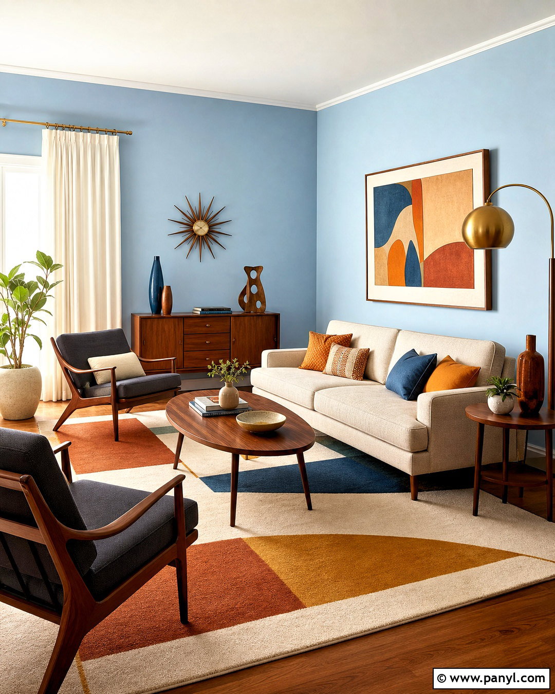 Light Blue Living Room Walls With Mid-Century Furniture - 20 light blue living room walls
